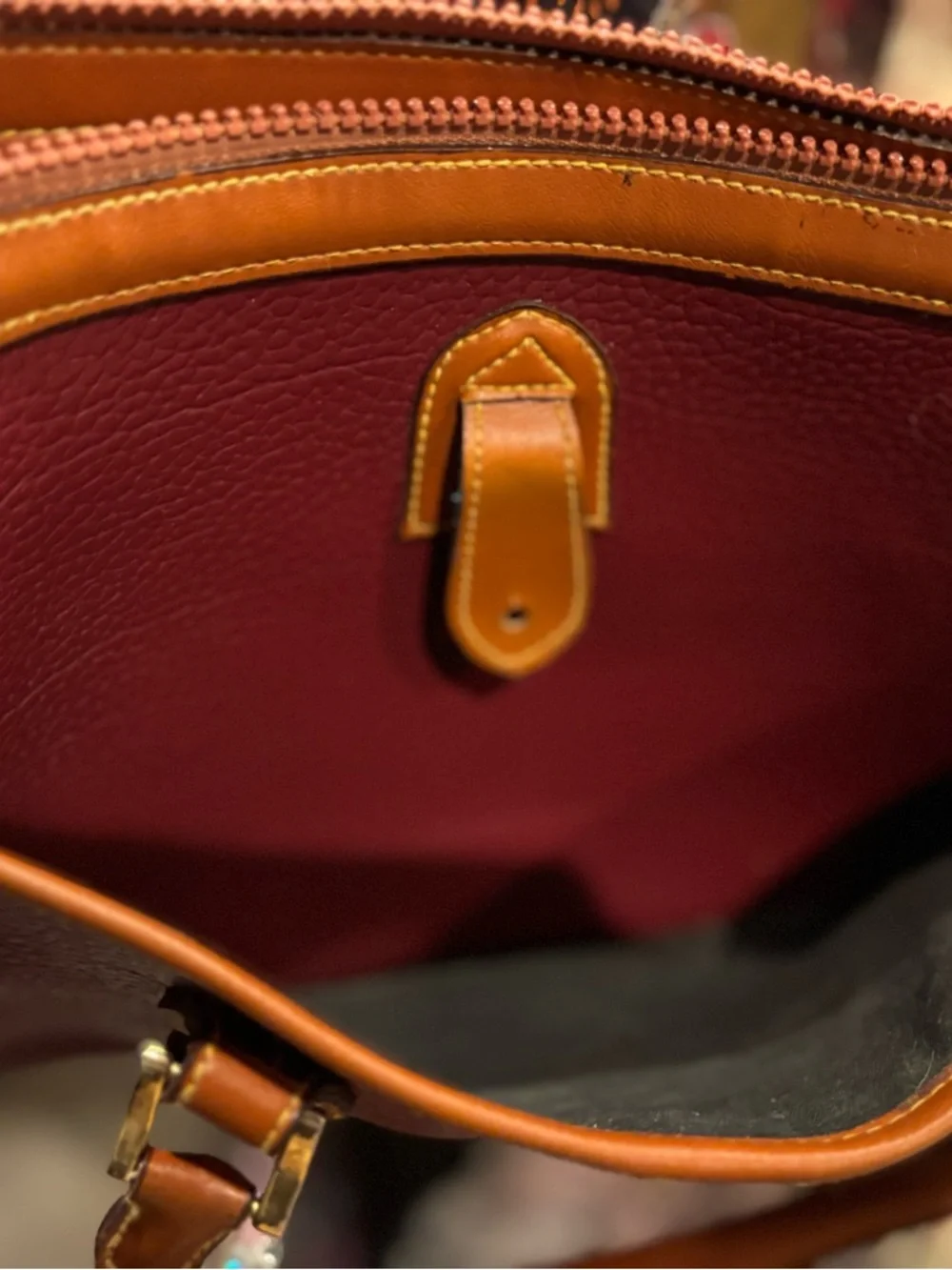 Dooney & Bourke Burgundy Leather Satchel with Tan Trim